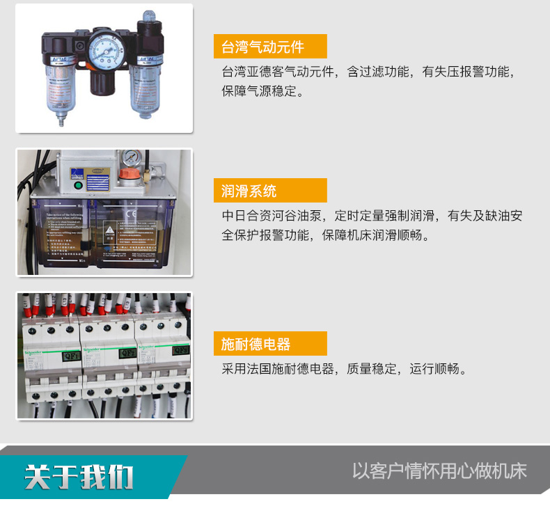 龙门加工中心选用台湾气动元件润滑系统施耐德电器